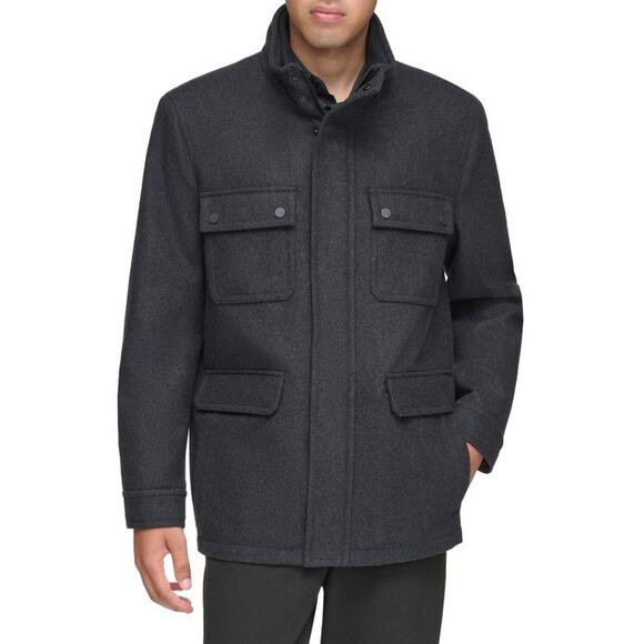 NWT Andrew Marc Dunbar Military Melton Wool Coat Charcoal Gray Small - Picture 1 of 15